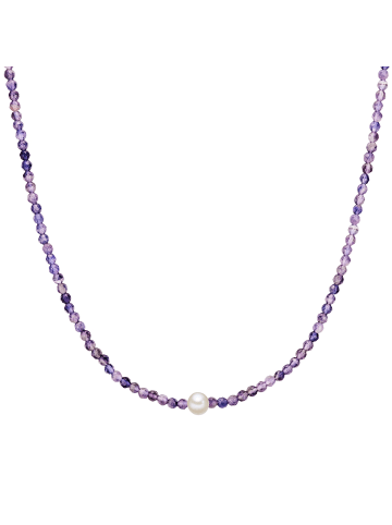 Valero Pearls Perlen-Kette Sterling Silber Amethyst Süßwasser-Zuchtperle in silber