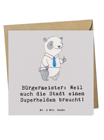 Mr. & Mrs. Panda Deluxe Karte Bürgermeister Superheld mit Spruch in Grau Pastell