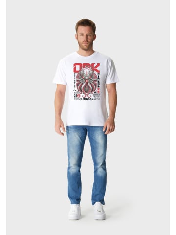 OLDSKULL T-Shirt Asian Cyber Octopus Graphic in White