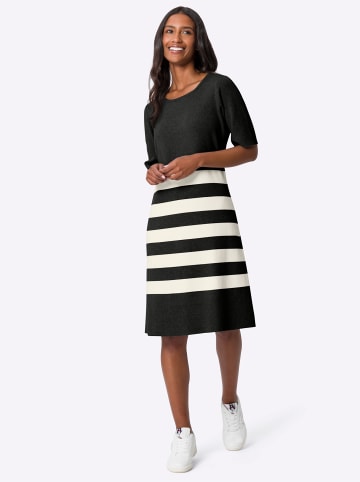 Heine Strickkleid in schwarz-ecru-geringelt