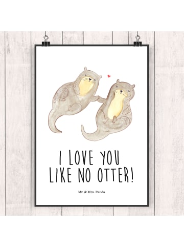 Mr. & Mrs. Panda Bild Otter Hände halten mit Spruch in Weiß