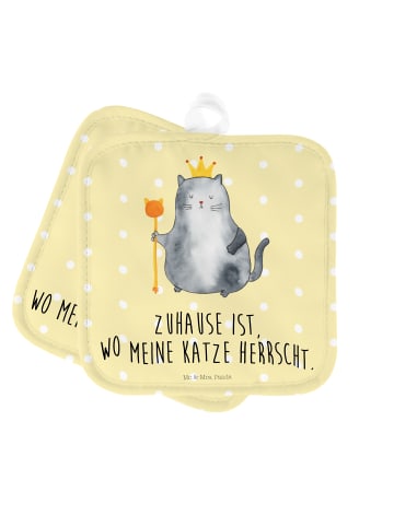 Mr. & Mrs. Panda 2er Set Topflappen  Katze König mit Spruch in Gelb Pastell