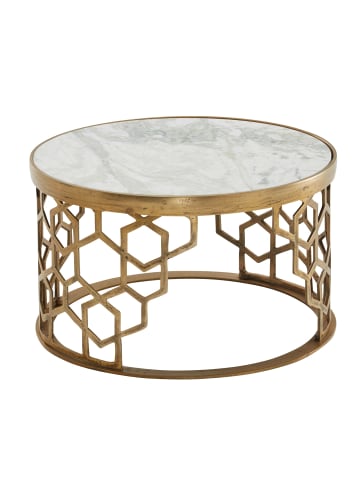 KADIMA DESIGN Couchtisch Echter Marmor 60x60x36 cm Sofatisch Metall Gold,