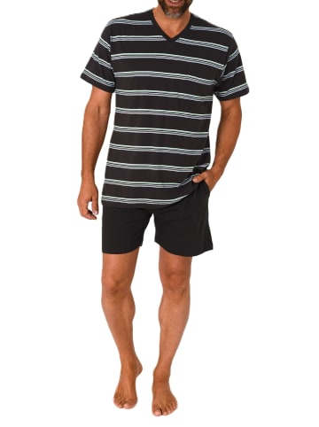NORMANN Kurzarm Schlafanzug Pyjama Shorty Streifen - 84466 in dunkelgrau