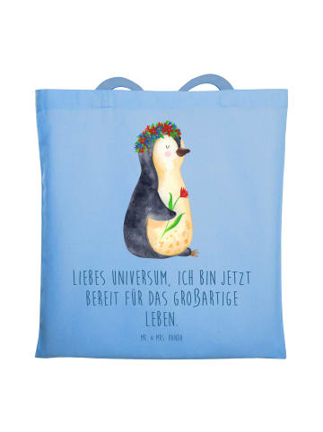 Mr. & Mrs. Panda Tasche Pinguin Blumen mit Spruch in Sky Blue