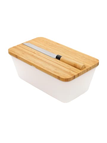 Kesper Brotkasten mit Bambusdeckel und Brotmesser in Weiß, 35 x 20 cm