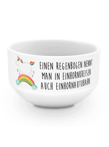 Mr. & Mrs. Panda schale Einhorn Regenbogen mit Spruch in Weiß