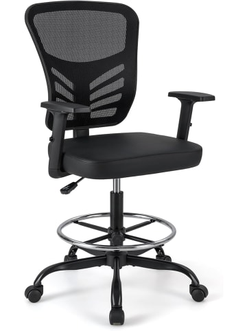 COSTWAY Bürostuhl mit verstellbaren Armlehnen & Fußstütze in Schwarz