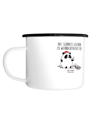 Mr. & Mrs. Panda XL Emaille Tasse Panda Weihnachtsgeschenk mit S... in Weiß