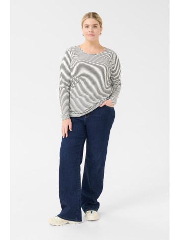 KAFFE curve Langarm-Shirt KCemma in Chalk/Black Deep Stripe
