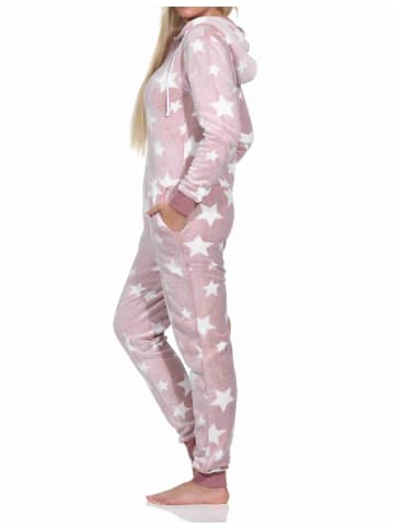 NORMANN Schlafanzug Jumpsuit Overall Sterne Coralfleece - 76736 in rosa