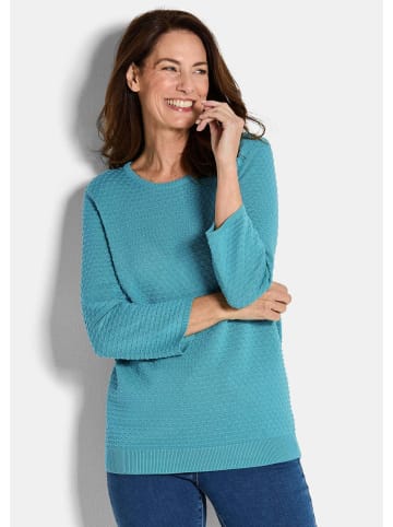 GOLDNER Strickpullover Halbarm Baumwollpullover mit Struktur in türkis