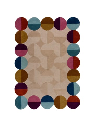KADIMA DESIGN Wollteppich Scallop Muster, Geometrisch, Wohnzimmer in Multicolor-Beige