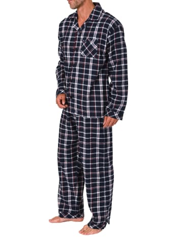 NORMANN Lange Flanell Schlafanzug Pyjama kariert - 88127 in marine/rot