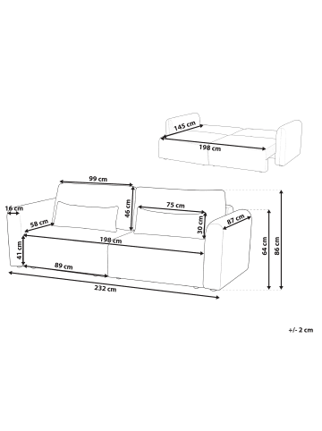 Beliani Schlafsofa VAXHOLM in Grau/Schwarz - (W) 232 x (H) 86 x (L) 87 cm
