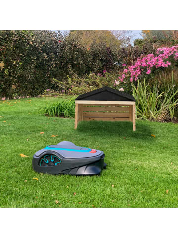 relaxdays Mähroboter Garage in Natur/ Schwarz - (B)79 x (H)52,5 x (T)74 cm