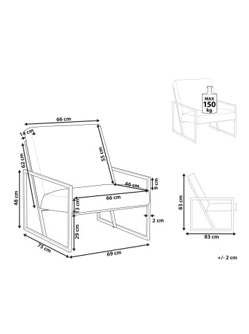 Beliani Sessel DELARY in Orange/Schwarz - (W) 69 x (H) 83 x (L) 83 cm