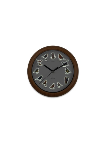 MAXXMEE Wanduhr mit Vogelstimmen fluoreszierend 25cm 1,5V braun/weiß Braun