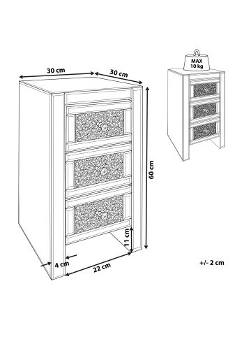 Beliani Nachttisch LORAY in Silber - (W) 30 x (H) 60 x (L) 30 cm