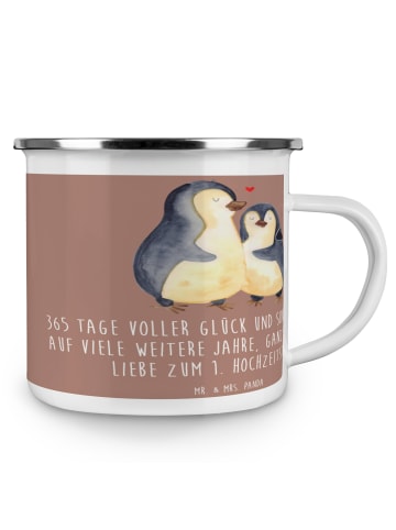 Mr. & Mrs. Panda Emaille Tasse 1. Hochzeitstag Papierhochzeit mi... in Braun Pastell