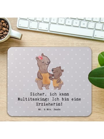 Mr. & Mrs. Panda Mousepad Erzieherin Multitasking mit Spruch in Grau Pastell