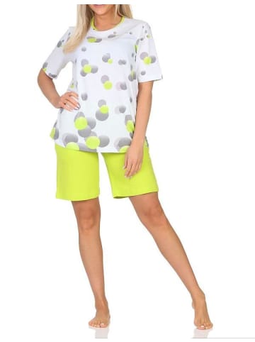 NORMANN Kurzarm Schlafanzug Shorty Pyjama Tupfen Punkte Look in grün