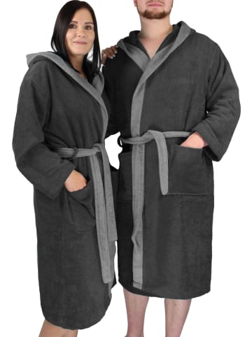 normani Damen Baumwoll-Bademantel mit Frottee, zweifarbig - OEKO-TEX® 100 in Schwarz/Grau