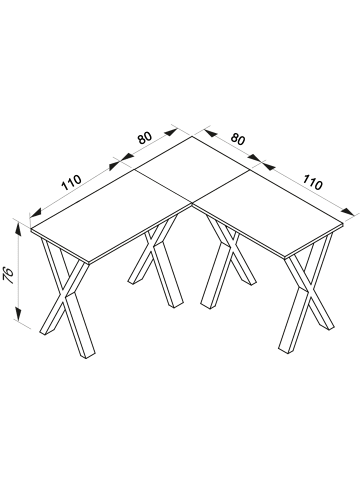 VCM  X Schreibtisch Eckschreibtisch L Form 190x190x80 in Weiß / Weiß