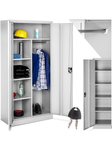 tectake Metallschrank mit 6 Fächern und Kleiderstange