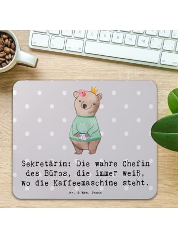 Mr. & Mrs. Panda Mouse Pad Sekretärin Chef mit Spruch in Grau Pastell