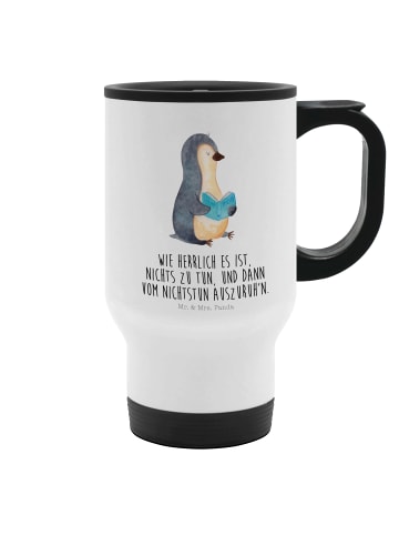 Mr. & Mrs. Panda Thermobecher Edelstahl Pinguin Buch mit Spruch in Weiß