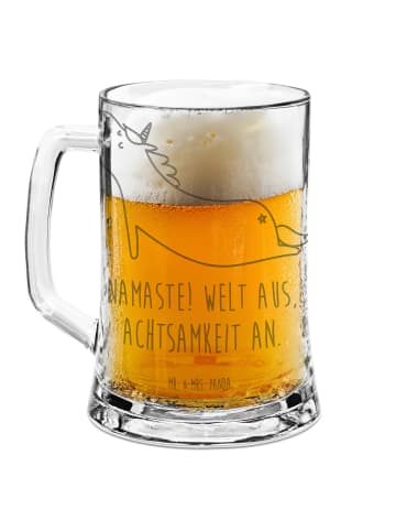 Mr. & Mrs. Panda Bierhumpen Einhorn Yoga mit Spruch in Transparent