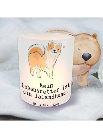 Mr. & Mrs. Panda Windlicht Glas Islandhund Lebensretter mit Spruch in Transparent
