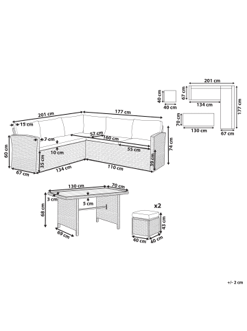 Beliani Gartentisch Set BARDI in Weiß/Braun - (W) 198 x (H) 89 x (L) 160 cm