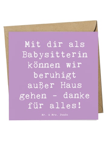Mr. & Mrs. Panda Anlasskarte Spruch Babysitter Dank mit Spruch in Lavendeltraum