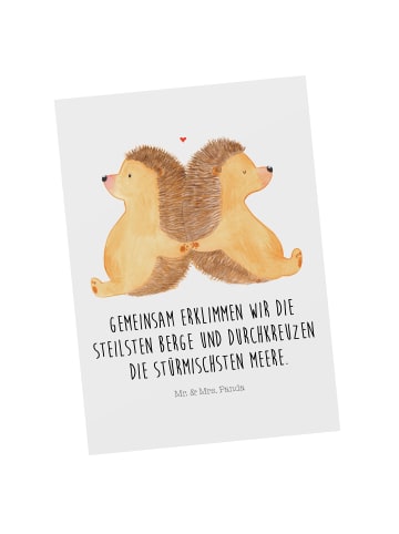 Mr. & Mrs. Panda Grußkarte Igel händchenhaltend mit Spruch in Weiß