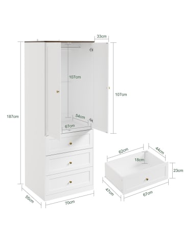 SoBuy Kleiderschrank in Reinweiß - (W) 55 x (H) 187 x (L) 70 cm