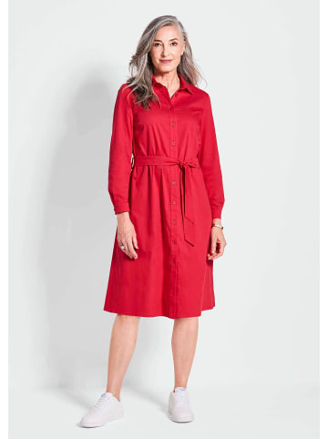 GOLDNER Elegantes Hemdblusenkleid mit Bindegürtel in rot