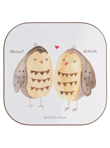 Mr. & Mrs. Panda Untersetzer Glas Eulen Liebe ohne Spruch in Weiß