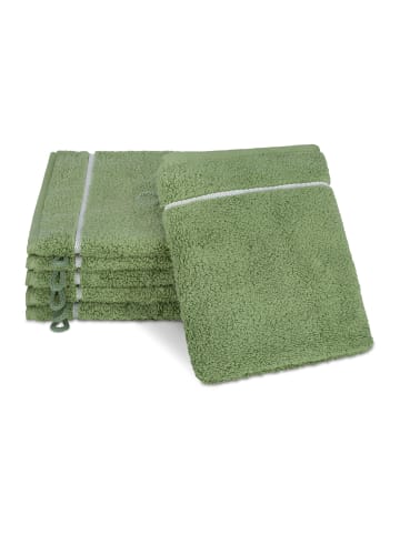 Ross 6 X Waschhandschuh im Set Sensual Skin Karo in Piniengrün