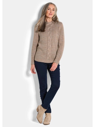 GOLDNER Kurzgröße:  Strickpullover Hüftlanger Langarm Pullover, Zopfstrick in beige / gemustert