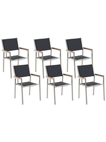 Beliani 6er-Set Gartenstuhl GROSSETO in Schwarz/Silber/Braun