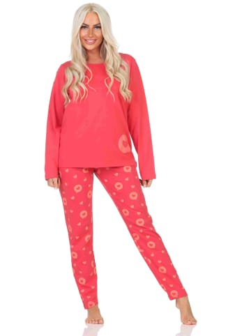 NORMANN Schlafanzug Pyjama langarm Herz Tupfen Punkte - 88011 in rot