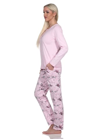 NORMANN Schlafanzug langarm Pyjama Pyjamahose floralem Alloverprint in rosa