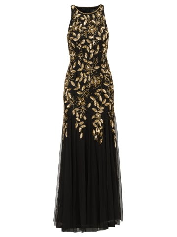 Adrianna Papell Langes Abendkleid Halter Bead Godet Dress in black/gold