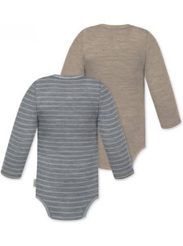 Normani Outdoor Sports 2er Pack Baby Merino Langarmbody Tuai in Grau/Beige