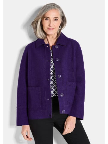 GOLDNER Kurzgröße:  Elegante Wolljacke mit Hemdkragen in lila / gemustert