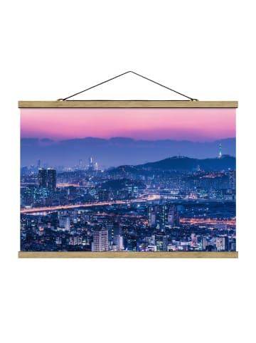 WALLART Stoffbild mit Posterleisten - Skyline von Seoul in Blau