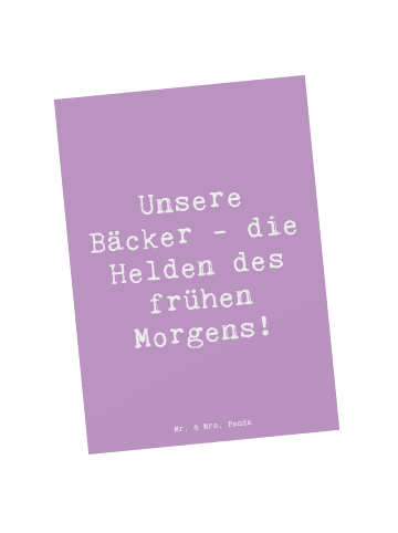 Mr. & Mrs. Panda Postkarte Spruch Bäcker Helden mit Spruch in Lavendeltraum