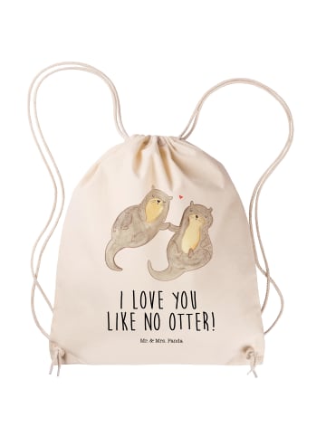 Mr. & Mrs. Panda Baumwolltasche Otter Hände halten mit Spruch in Creme
